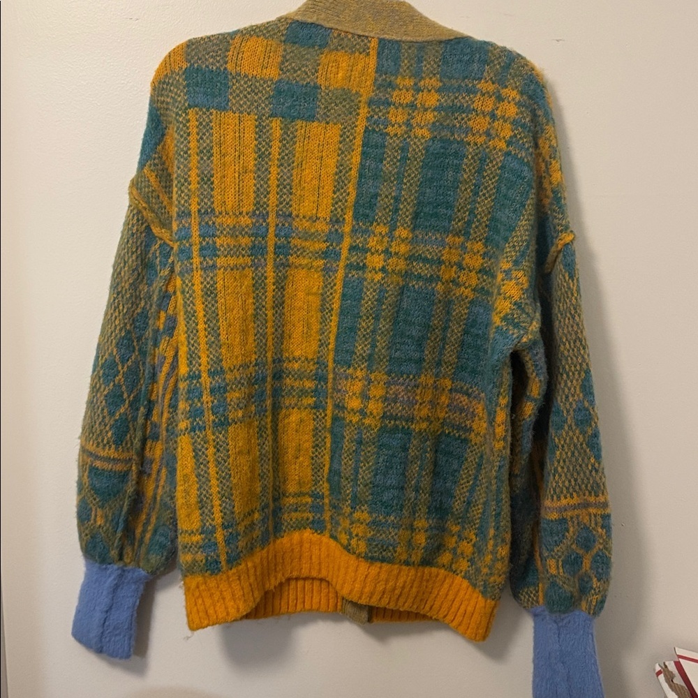 Free People Sepia Colorful Plaid Cardigan Sweater XS - Picture 6 of 7